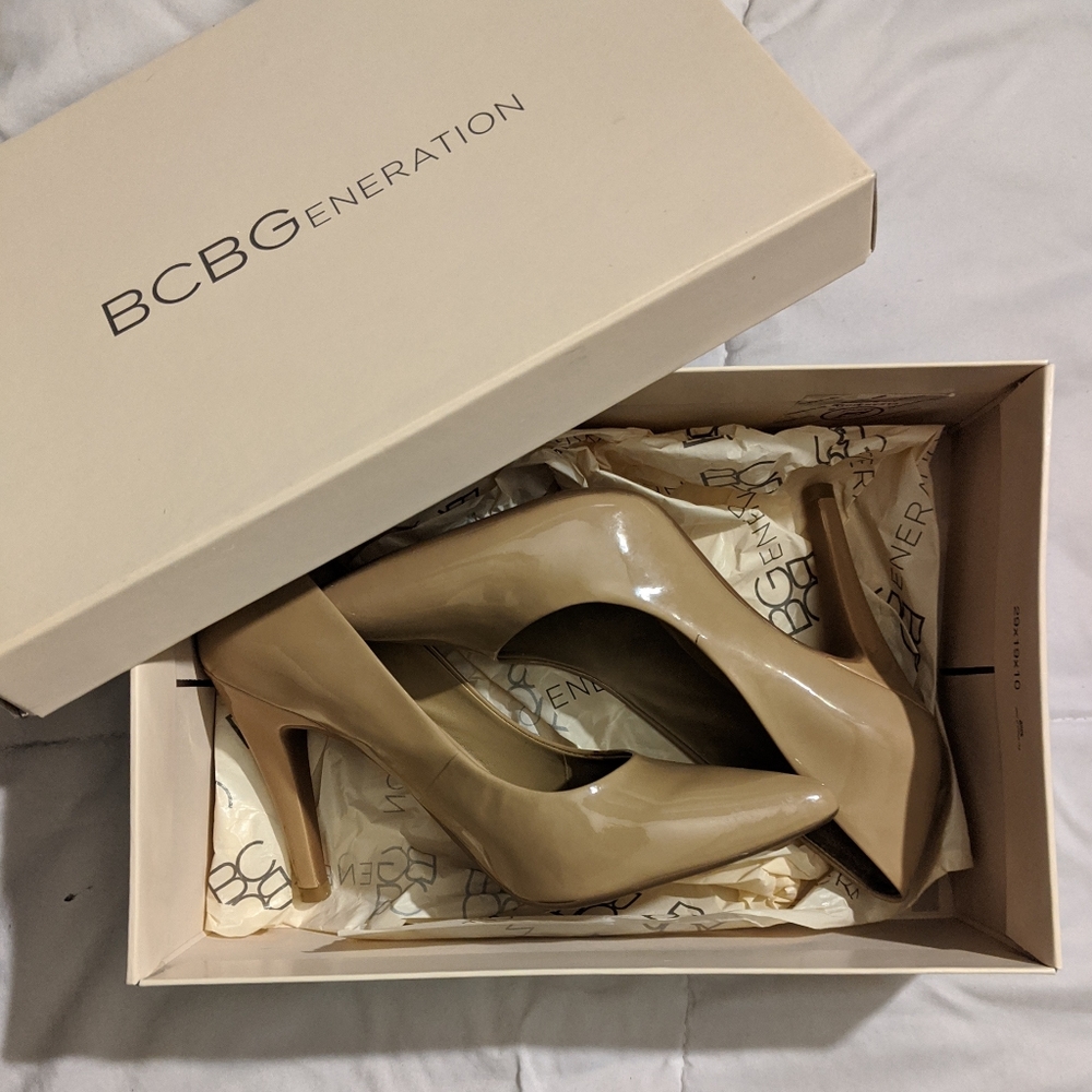 BCBG camel stilettos heels